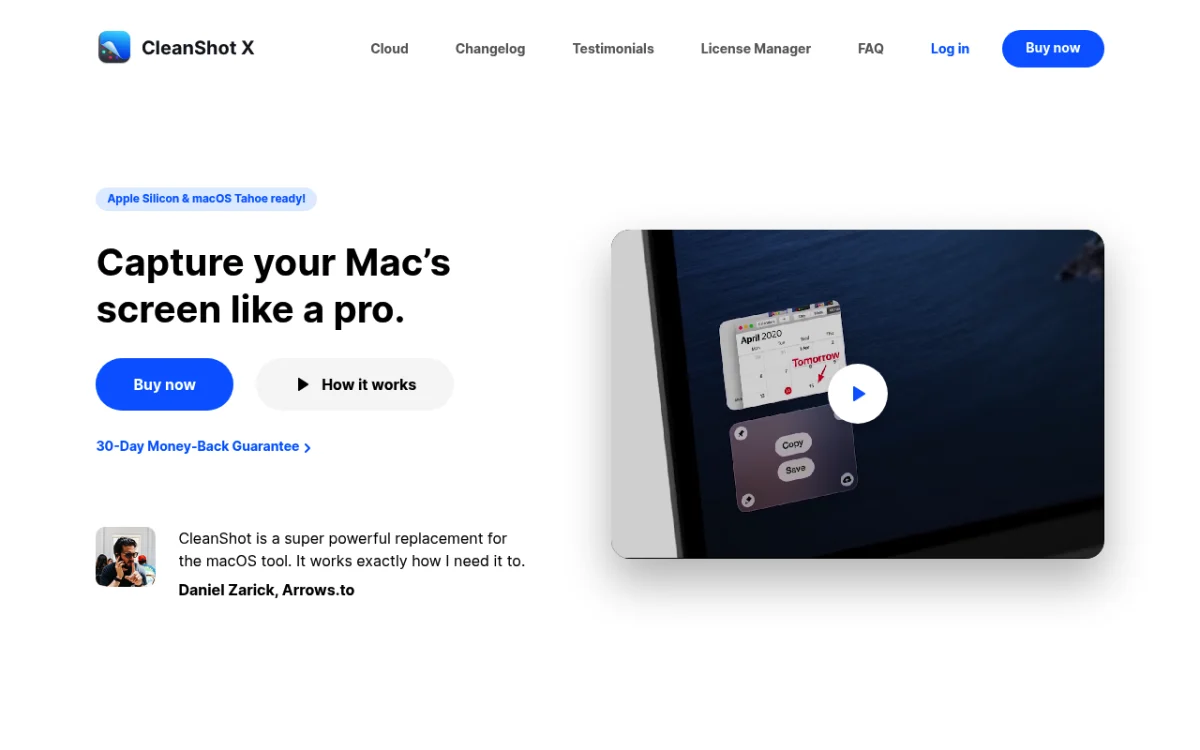CleanShot X homepage — premium Mac screenshot app with scrolling capture