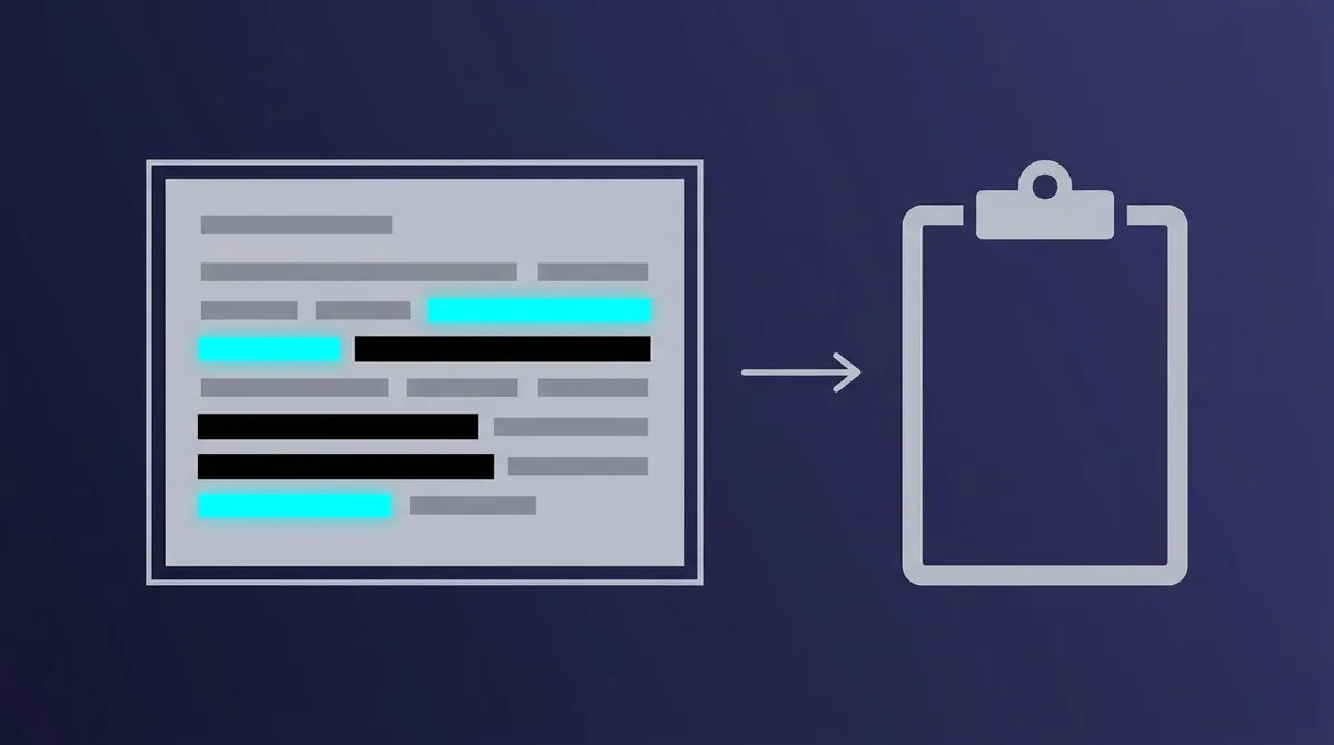 Snipping-Tool-Textaktionen mit hervorgehobenem OCR-Text und zwei durch schwarze Balken zensierten Zeilen