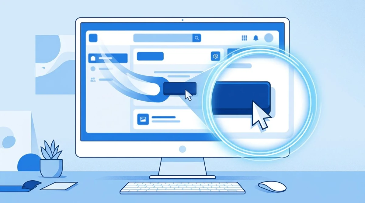 Konzeptionelle Illustration eines automatischen Kamera-Zooms, der einem Cursor auf einem Bildschirm mit einer sanften Bewegungsspur folgt