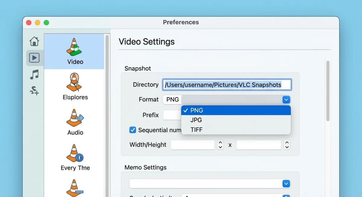 VLC-Snapshot-Einstellungen und Format-Optionen