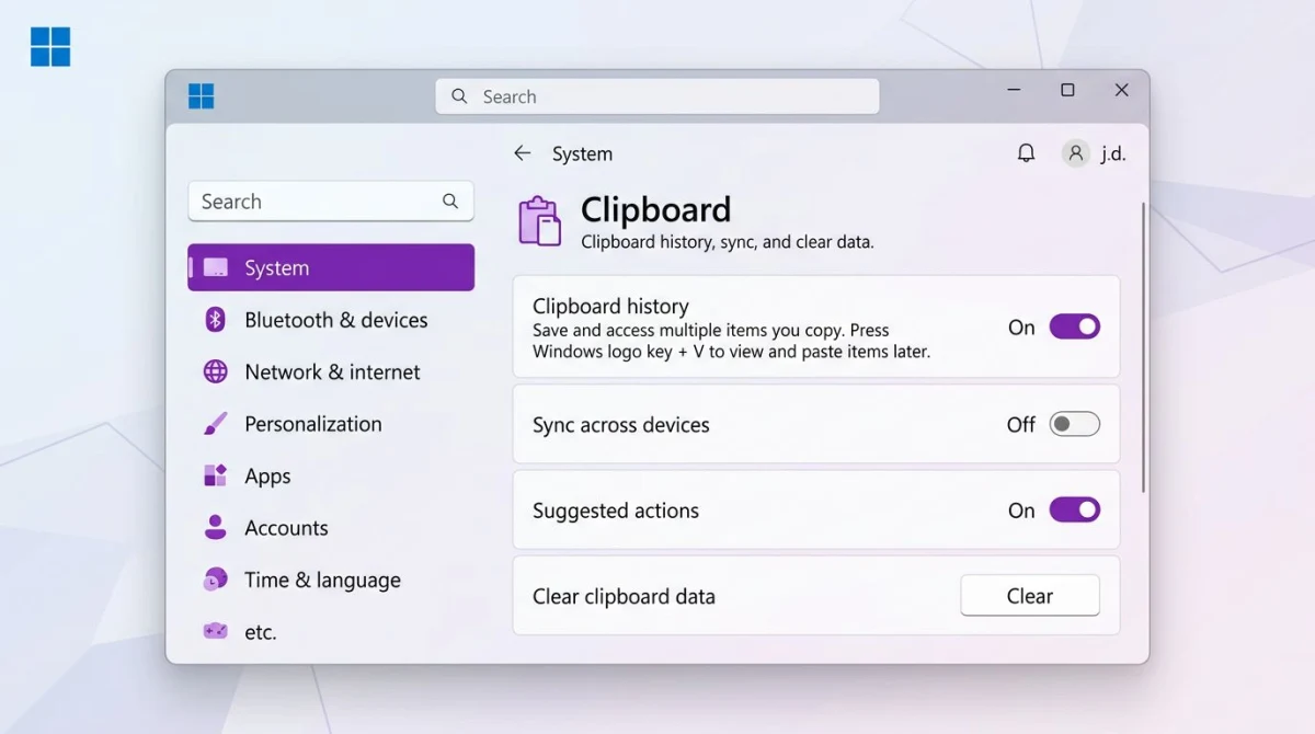 Windows 11 Clipboard History setting turned on in Settings
