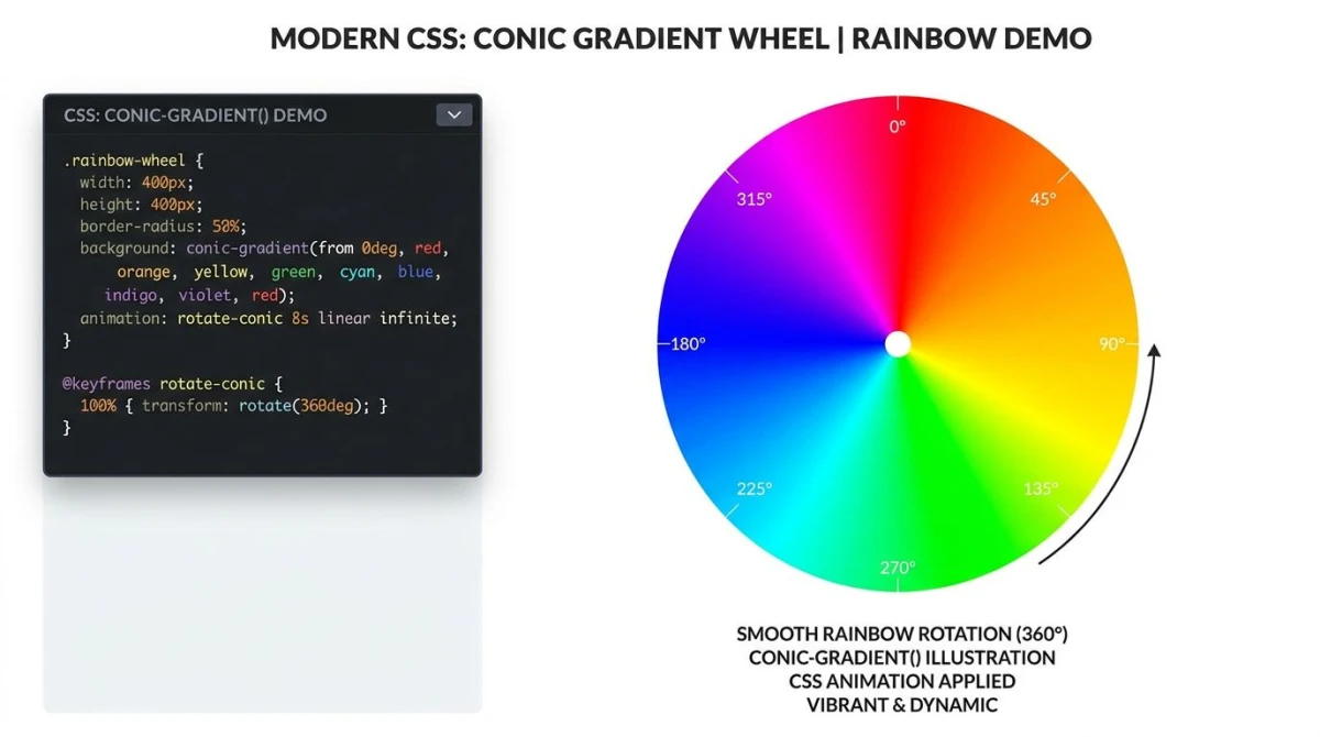 Conic gradient color wheel rendered in CSS