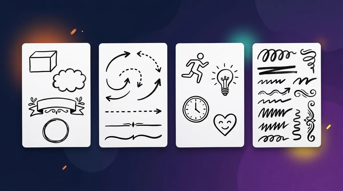 Sketchnote building blocks: containers, connectors, simple icons and bold lettering strokes