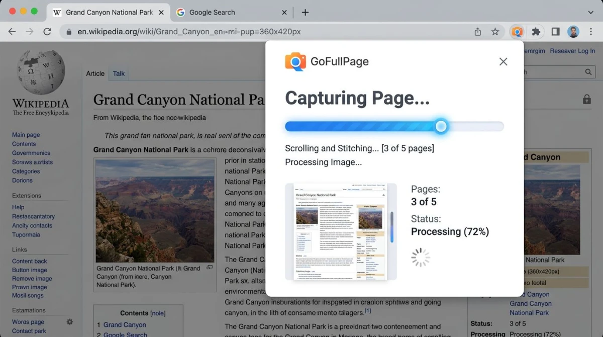 GoFullPage Chrome extension capturing a full webpage on Windows