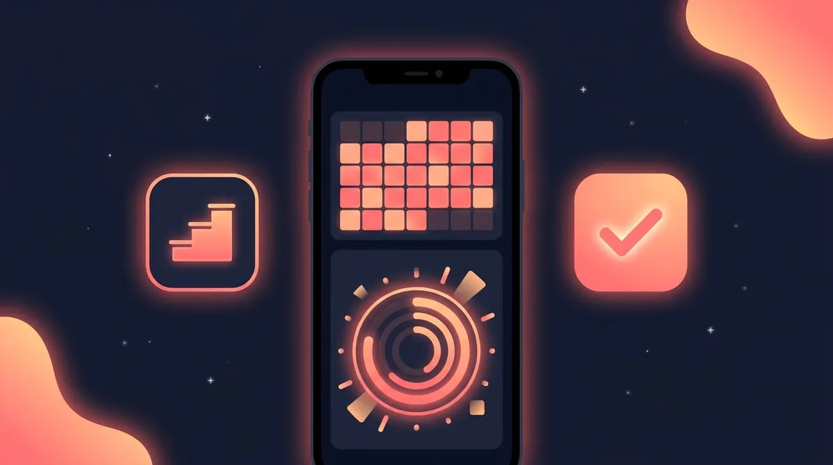 Phone showing a daily stair-climbing habit tracker with a streak calendar and flights-per-day counter