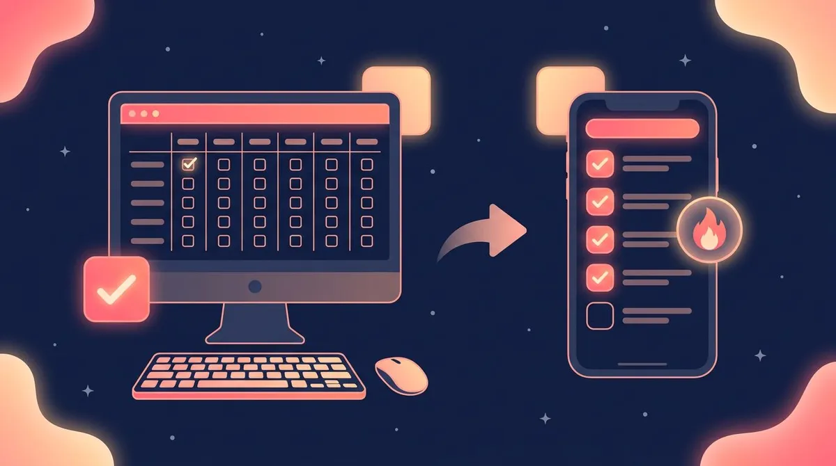 Comparison of tracking habits in a desktop workspace database versus a one-tap mobile habit app