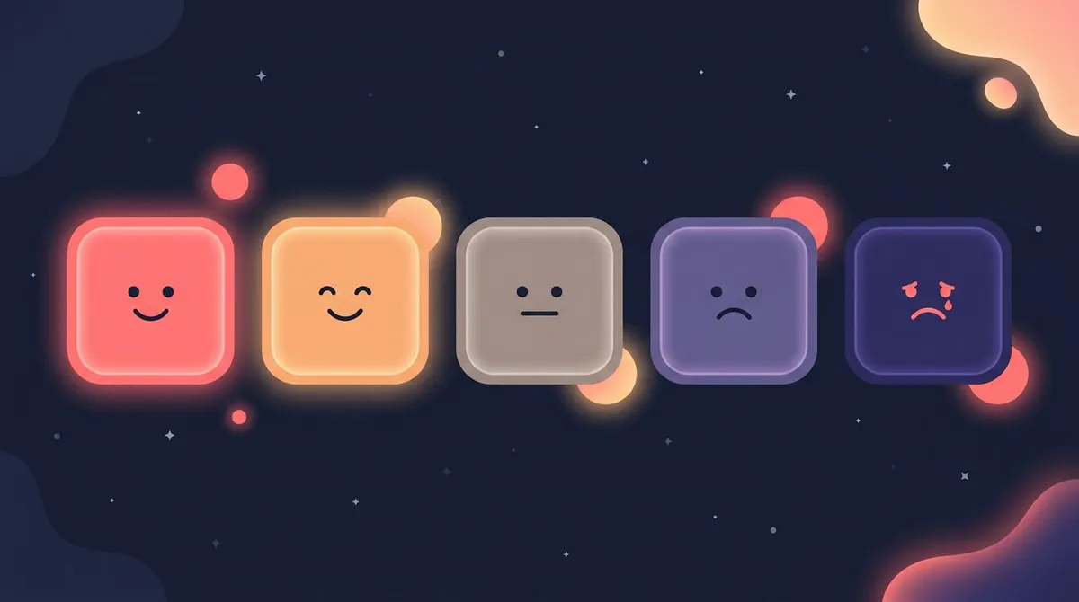 Year in pixels color scale: five squares from coral for a great day to indigo for a rough day
