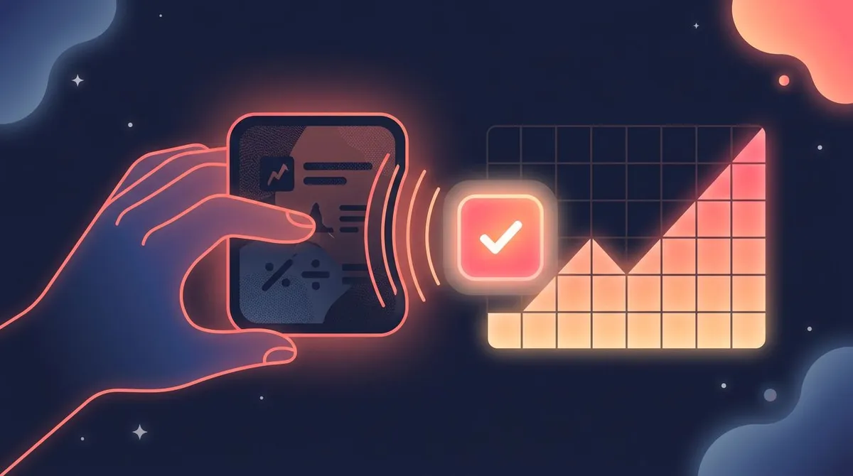 A large intimidating goal card shrinking into one small habit card beside a rising streak heatmap, showing how to stop self-sabotaging goals