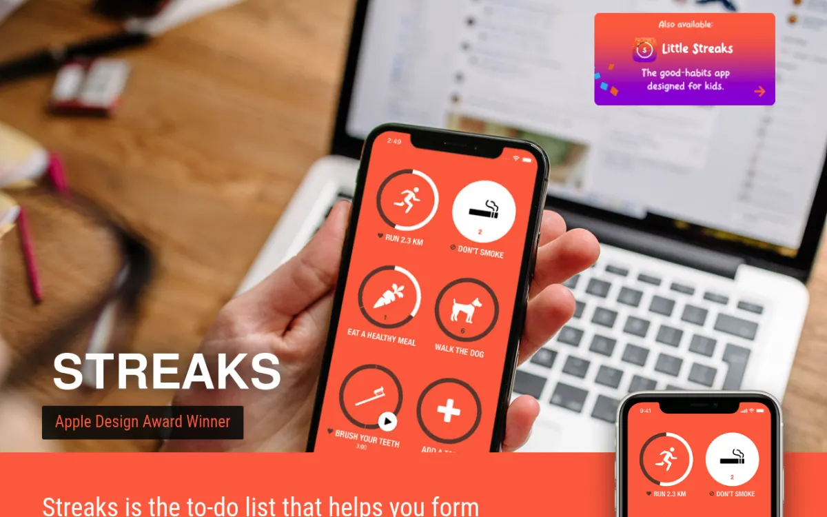 Streaks app homepage showing the iOS habit tracker with colorful habit tiles