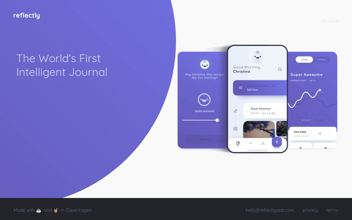 Reflectly AI-powered journaling app marketing homepage with mood-aware prompts