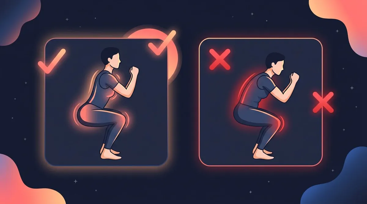 Correct bodyweight squat form compared with common mistakes