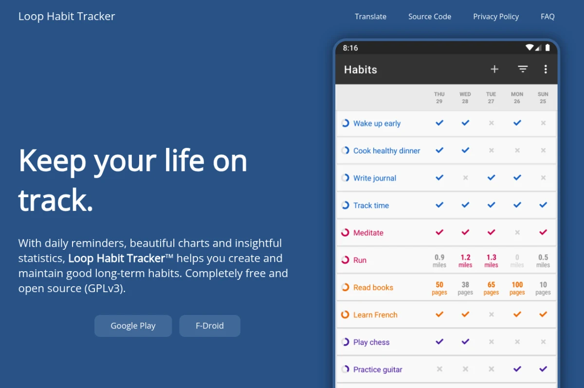 Loop Habit Tracker website screenshot
