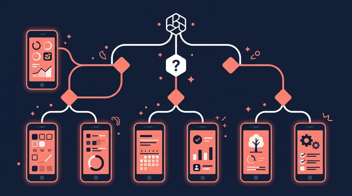 Decision tree of habit tracker app choices for different user types