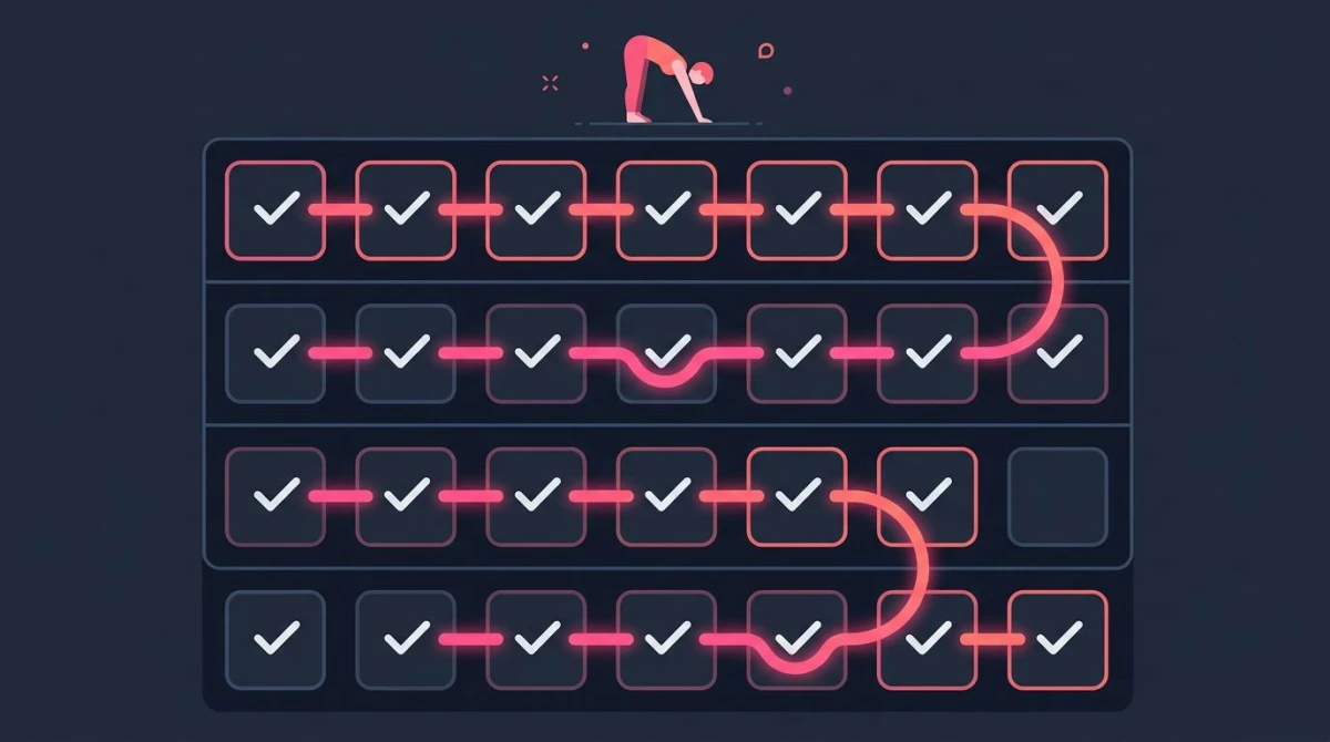 A 4-week stretching habit calendar with checkmark streak markers