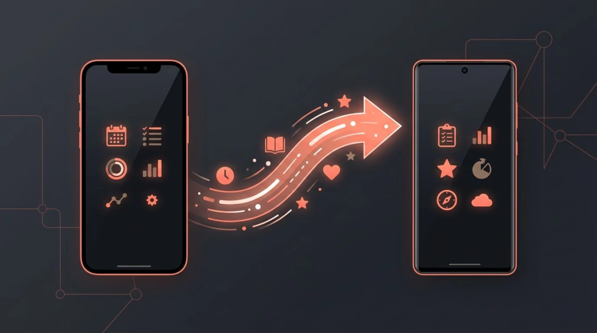 iPhone and Android phone side by side showing a habit migration between platforms