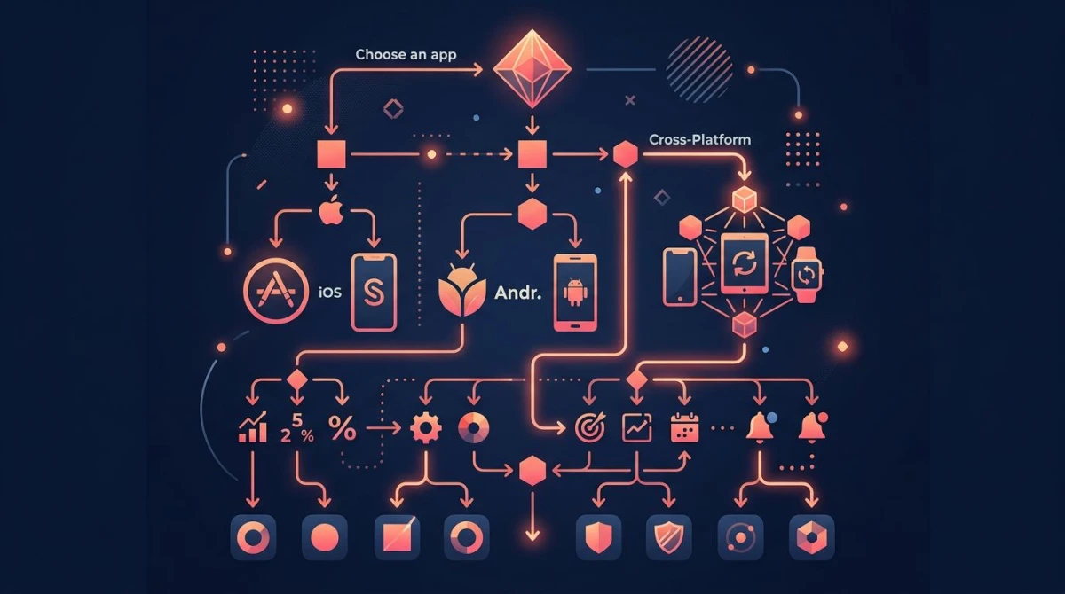 Decision flowchart for choosing the best habit tracker app by platform and use case