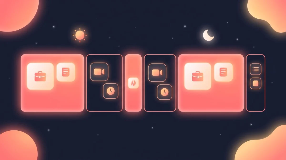 Time-blocked daily schedule with colored work blocks for daily planning