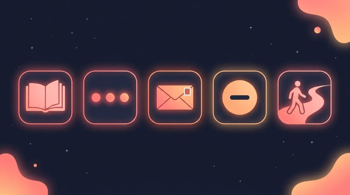 Flat editorial illustration comparing five gratitude methods as a row of glowing rounded cards
