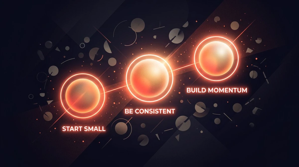 Three glowing circles representing the three habit starter rule