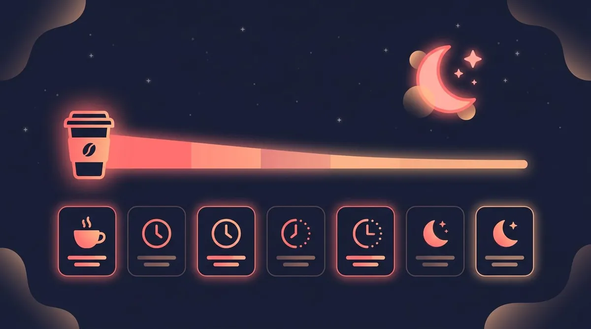 Bedtime clock and fading caffeine timeline showing the best time to stop drinking coffee