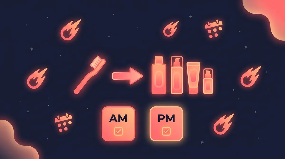 Habit stacking a skincare routine onto teeth-brushing with AM and PM check-in cards