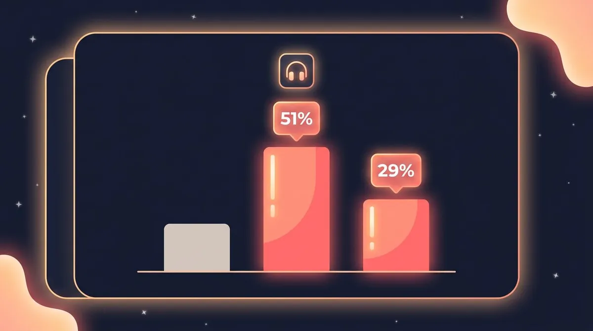 Bar chart infographic comparing temptation bundling gym results: a 51% bar and a 29% bar rising above a shorter control bar, with an audiobook icon above the tallest