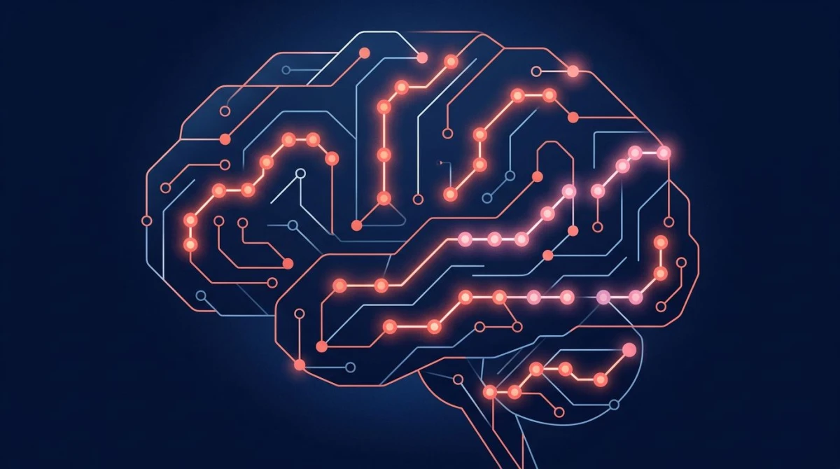 Abstract illustration of neural pathways linking habits, with glowing connection points