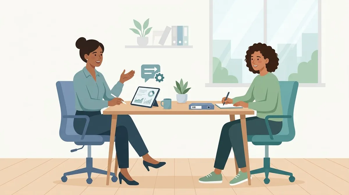 Manager giving constructive feedback to an employee during a one-on-one meeting