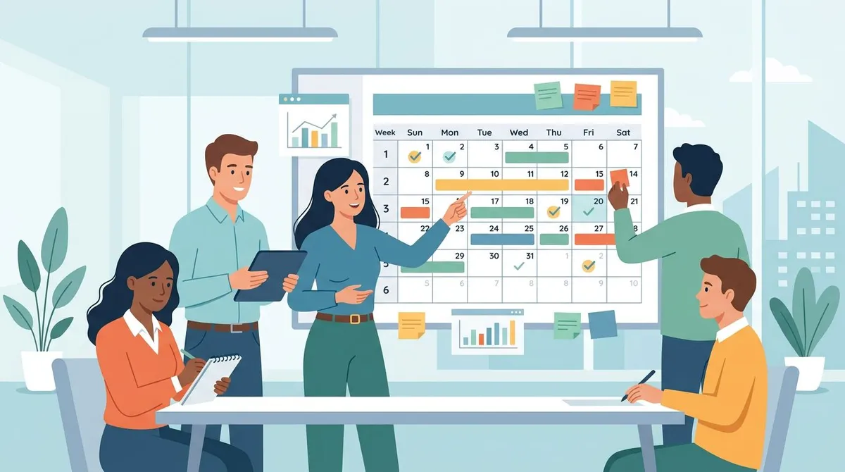 Team using constructive feedback to track deadlines on a shared calendar