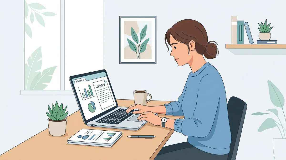 founder reviewing HR documents on laptop