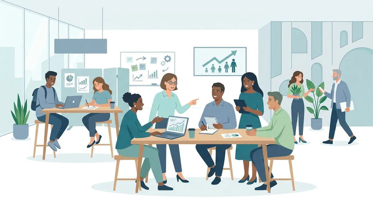 growing team in collaborative workspace