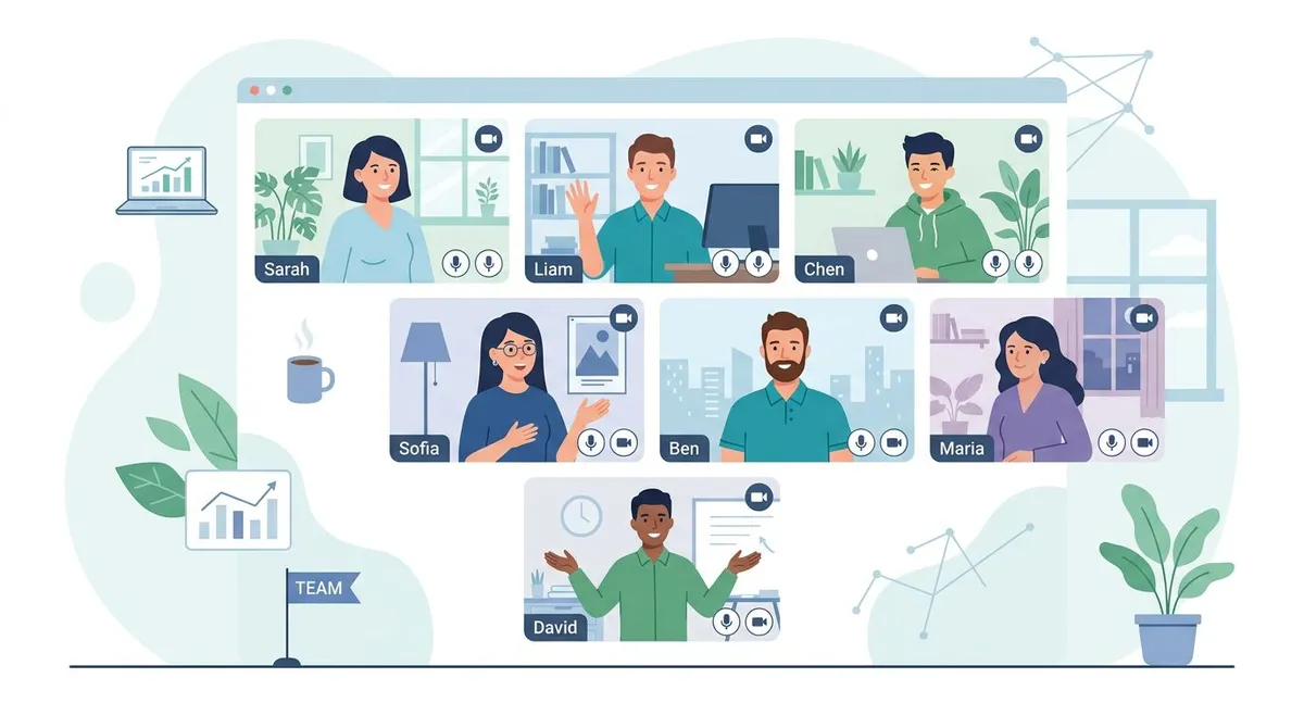 remote startup team on video call