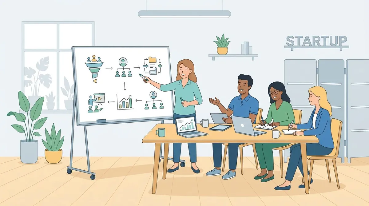 startup team planning HR setup in office