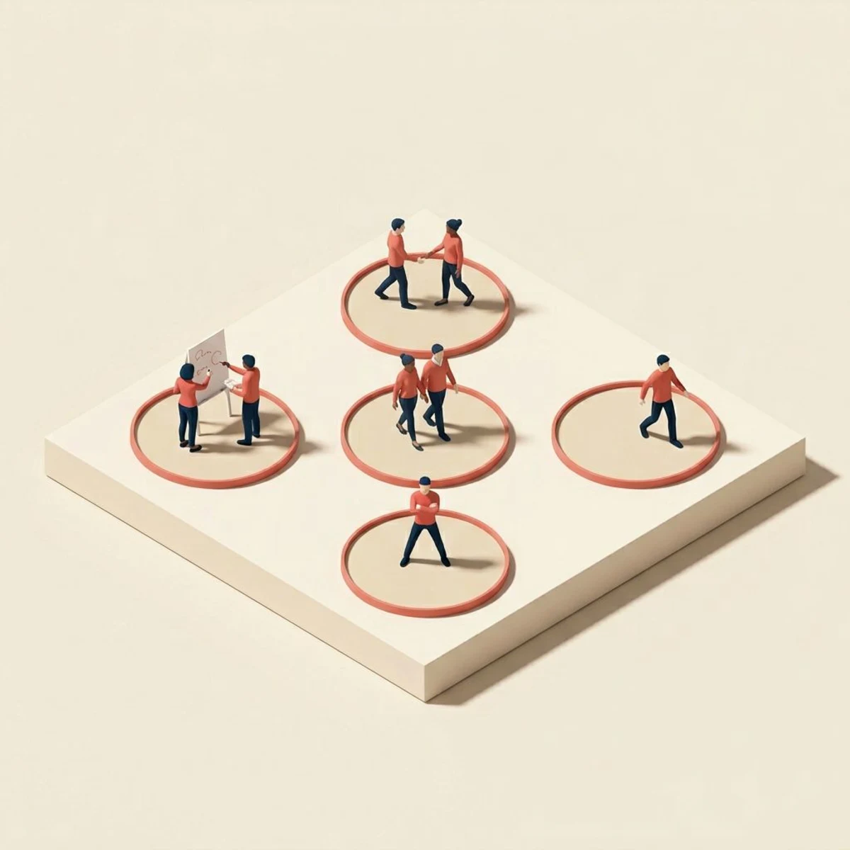 Five conflict resolution styles illustrated with different team interaction scenarios