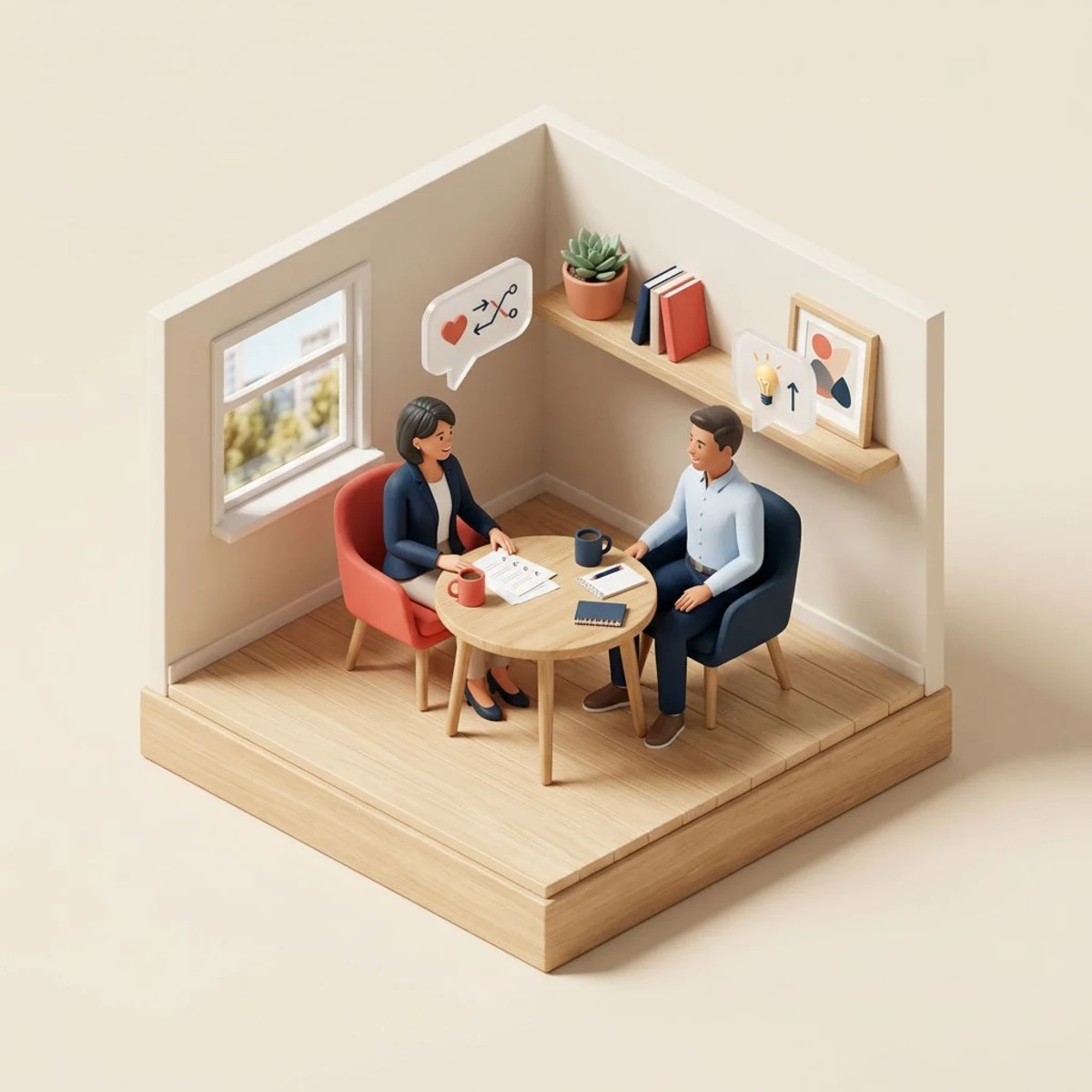 Manager and employee having a productive one-on-one feedback session