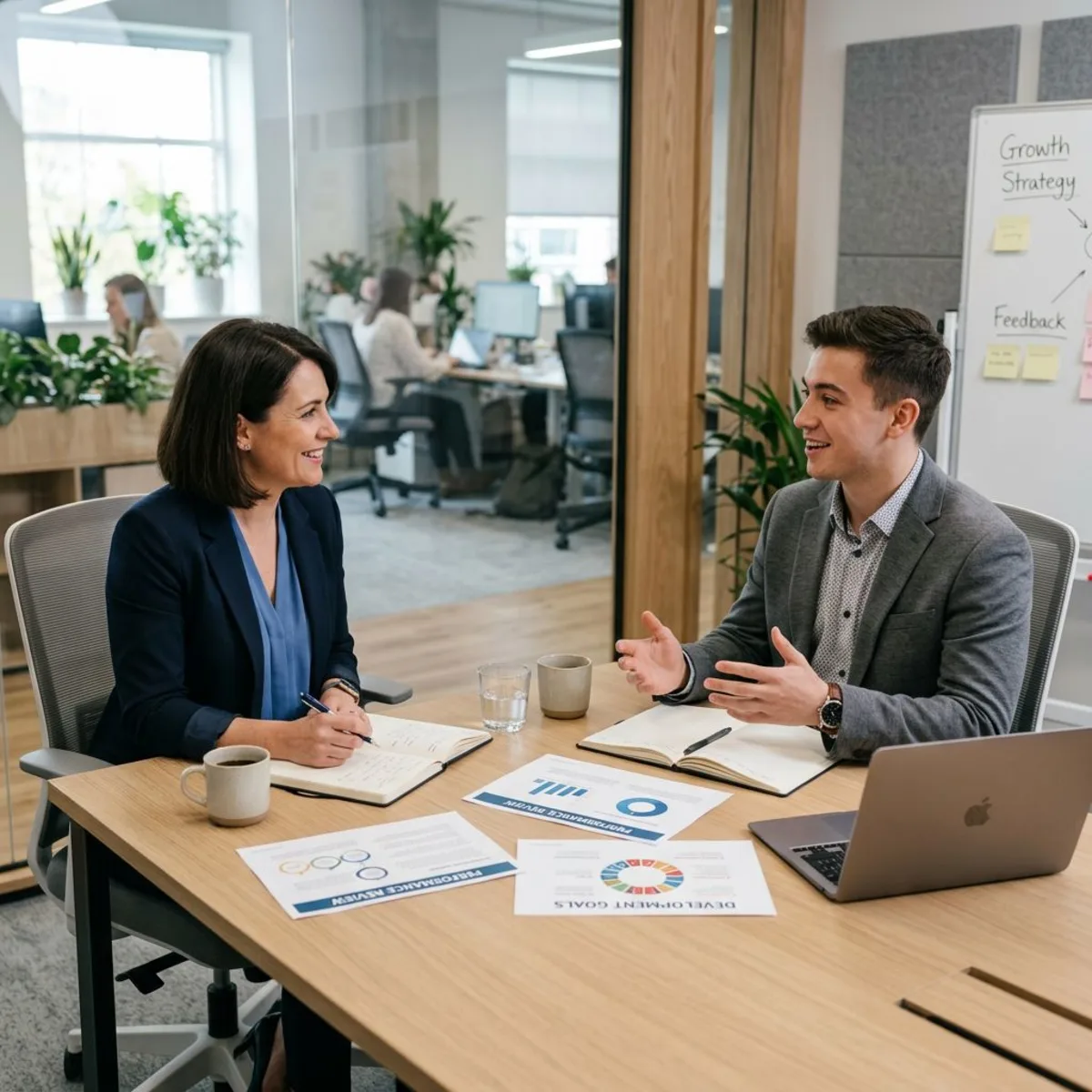 Manager coaching an employee during a PIP meeting