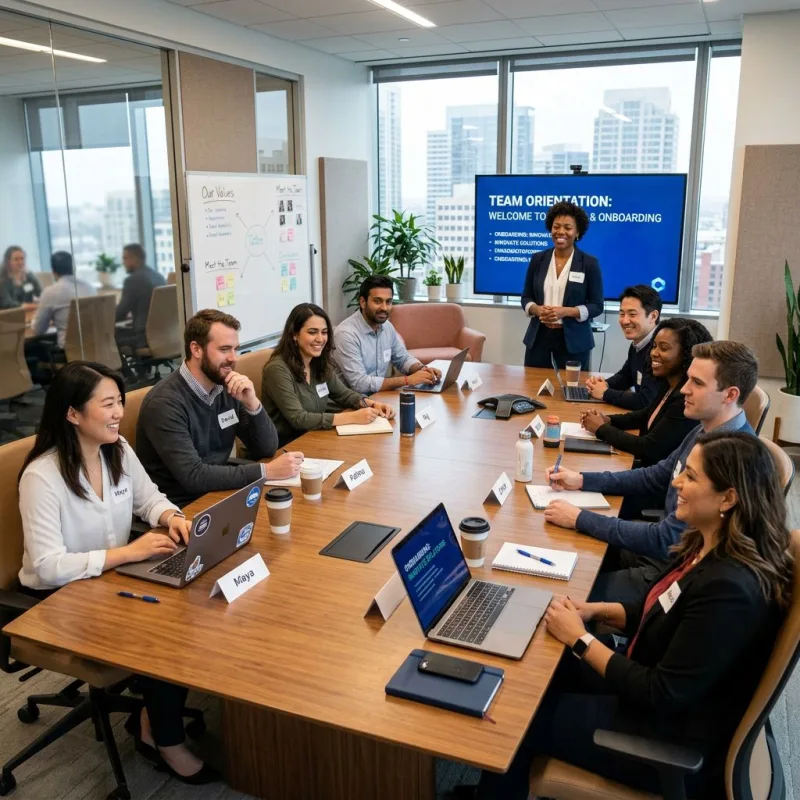 Team reviewing talent management tools on a whiteboard