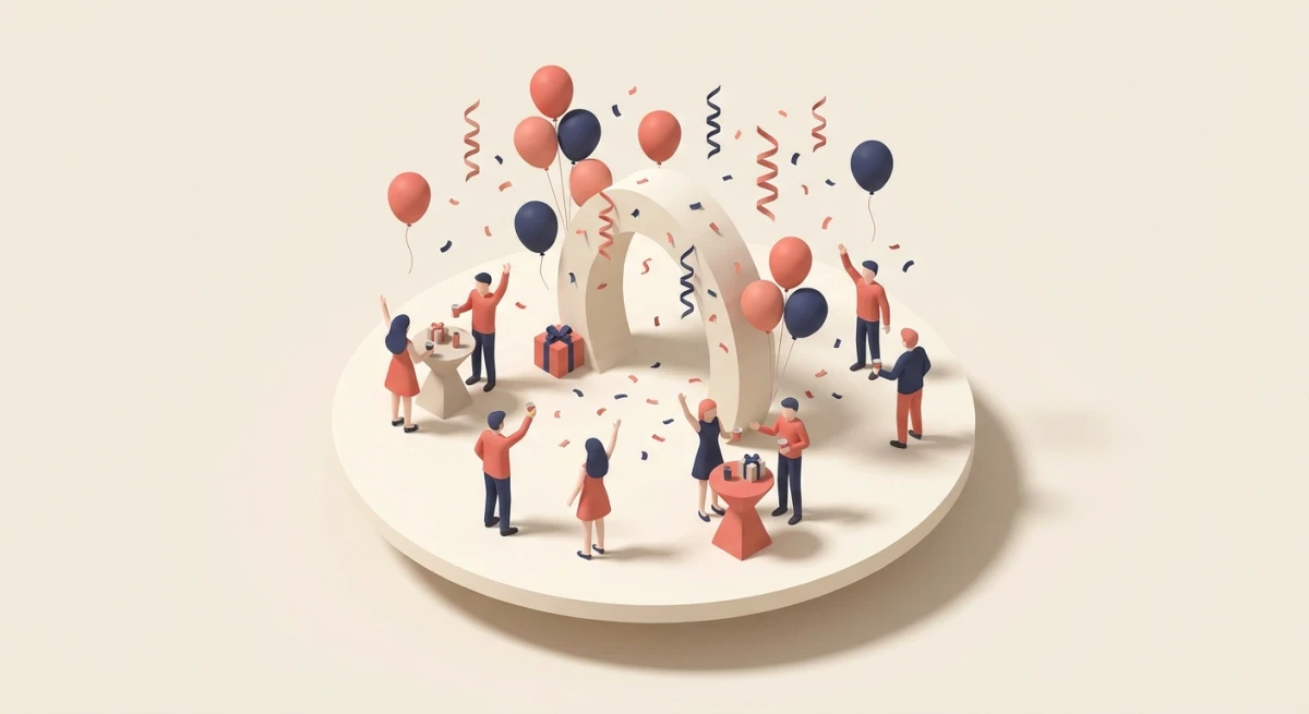 Fun welcome celebration with confetti and balloons