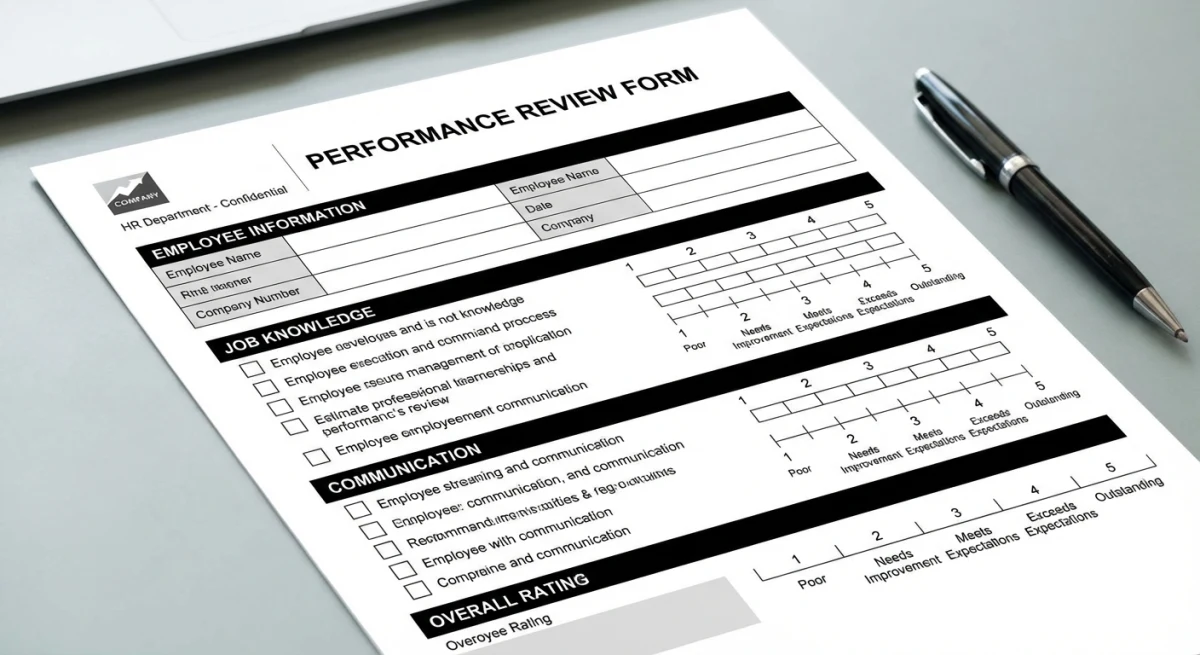 Performance review form template with evaluation criteria