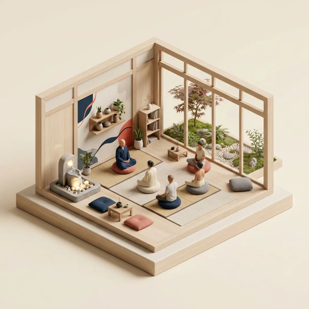 Employee mental health support and meditation room for workplace wellness