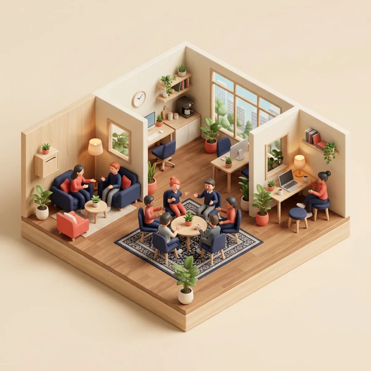 Positive workplace environment with team members engaging in open communication and collaboration