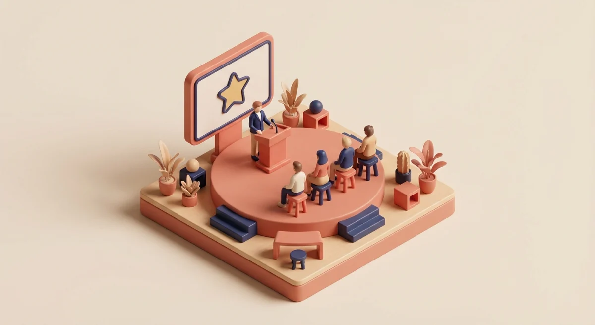 Milestone celebration with podium and star screen