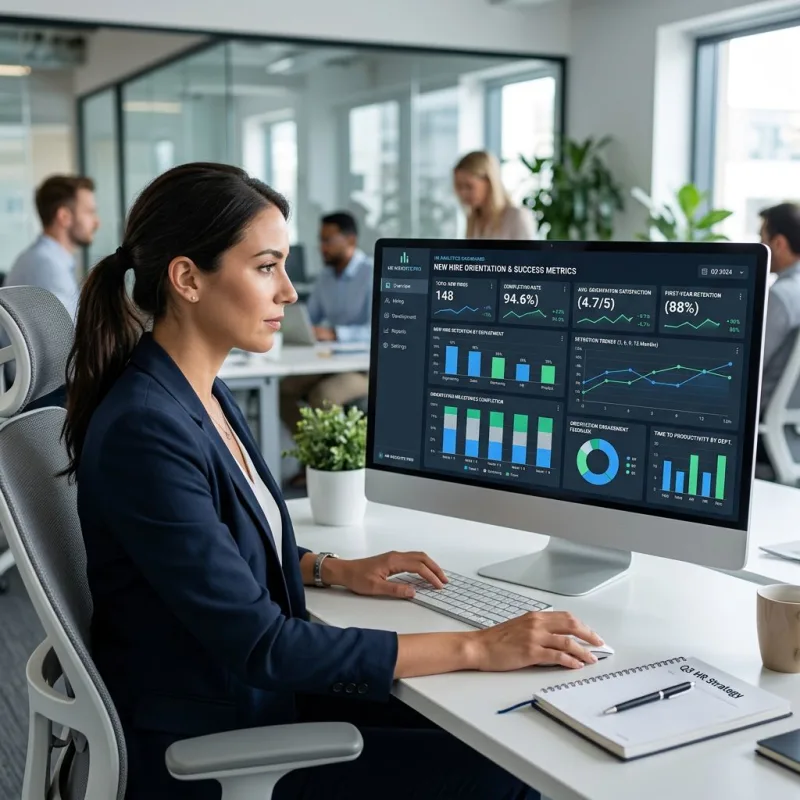 HR dashboard showing orientation metrics and success rates
