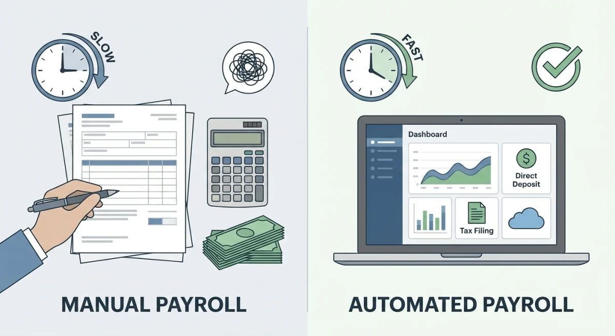 Manual payroll versus automated payroll software comparison