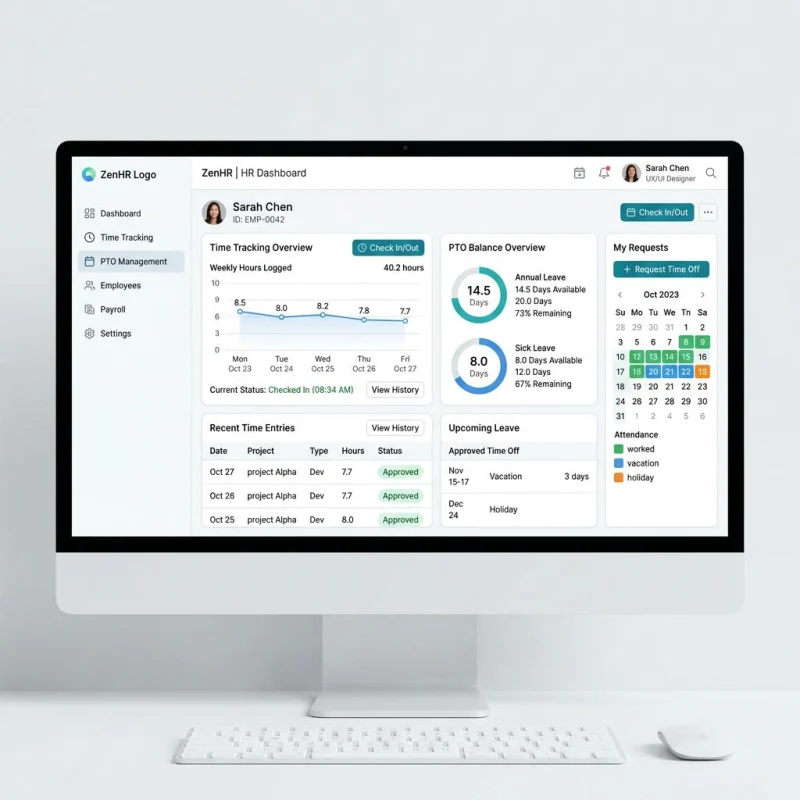 Tiny Team time and attendance dashboard with PTO management overview