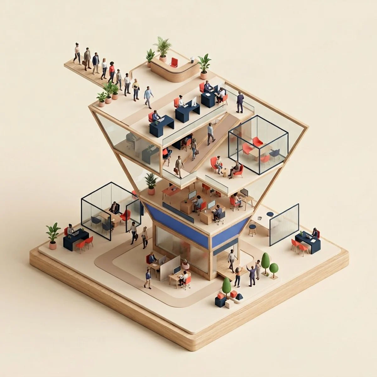 Recruitment funnel with candidates progressing through hiring stages