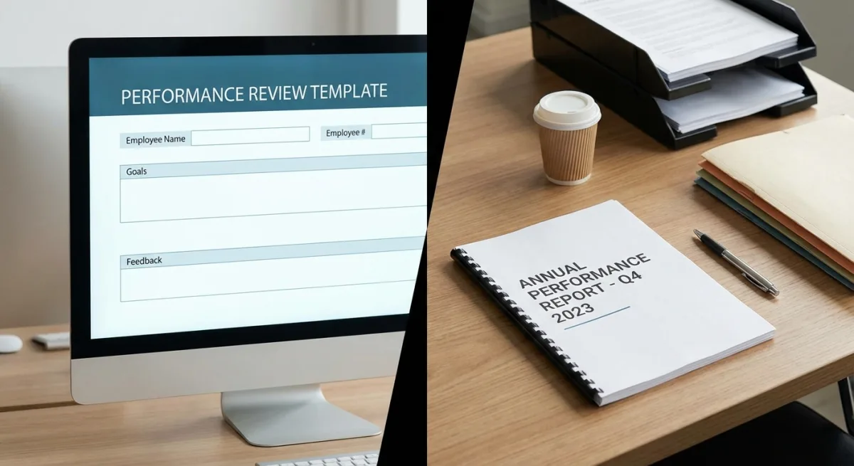 Performance review templates displayed on computer screen